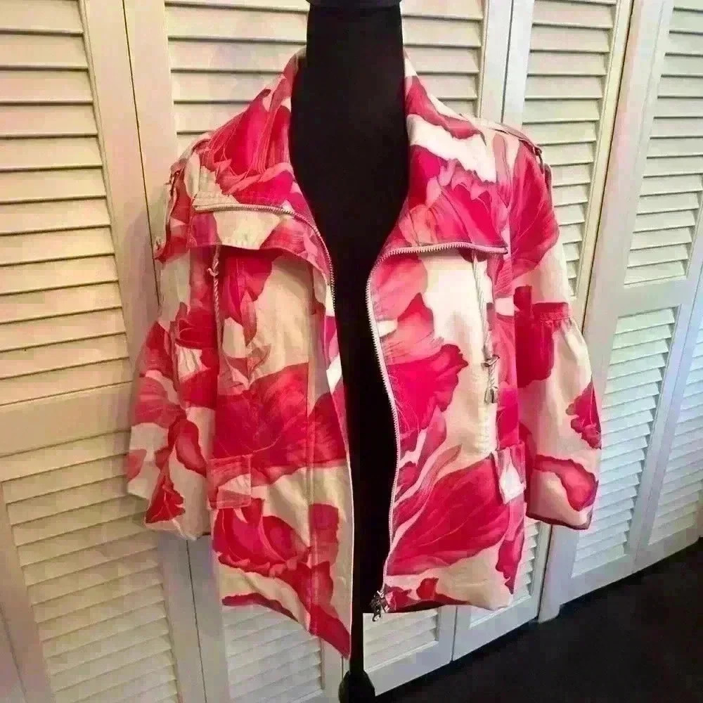 Cache Floral Pink & White Flare Sleeve Crop Size M